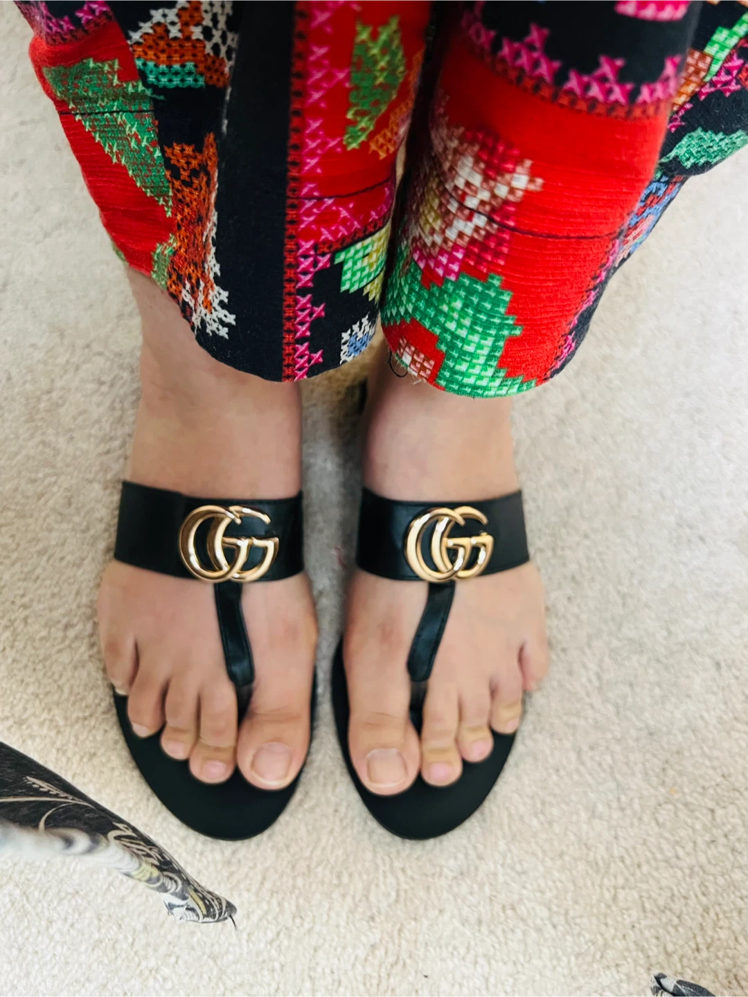Gucci Black Double G Thong Sandals