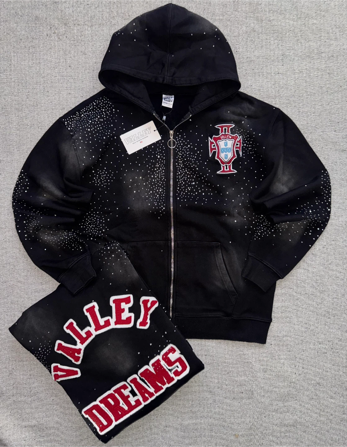Valley Jeans Black Zip-Up Hoodie with Rhinestones