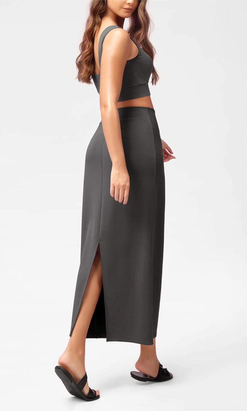 NEW! ODODOS Charcoal Grey Modal Soft Maxi Skirt with Side Slits - photo 3