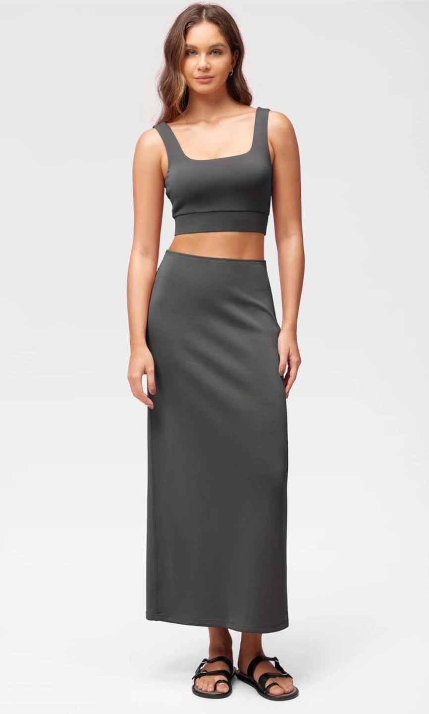NEW! ODODOS Charcoal Grey Modal Soft Maxi Skirt with Side Slits - photo 2