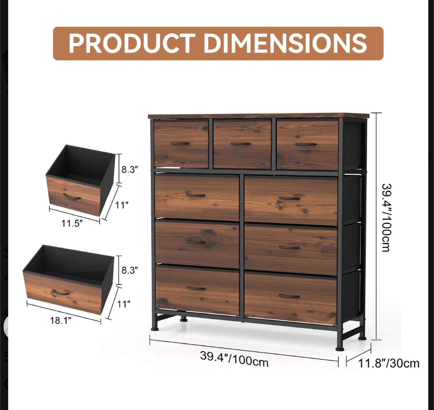 9-Drawer Dresser, Fabric Storage Tower - photo 5