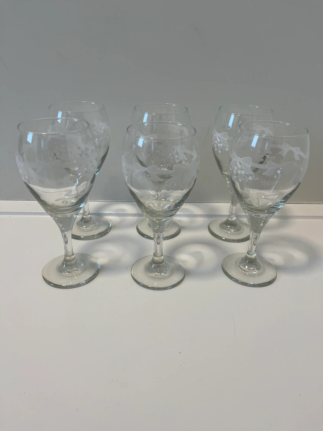 Set of 6 Etched Wine Glasses