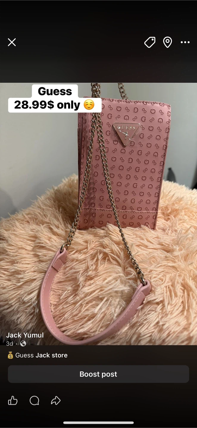 Guess Pink Monogram Chain Bag