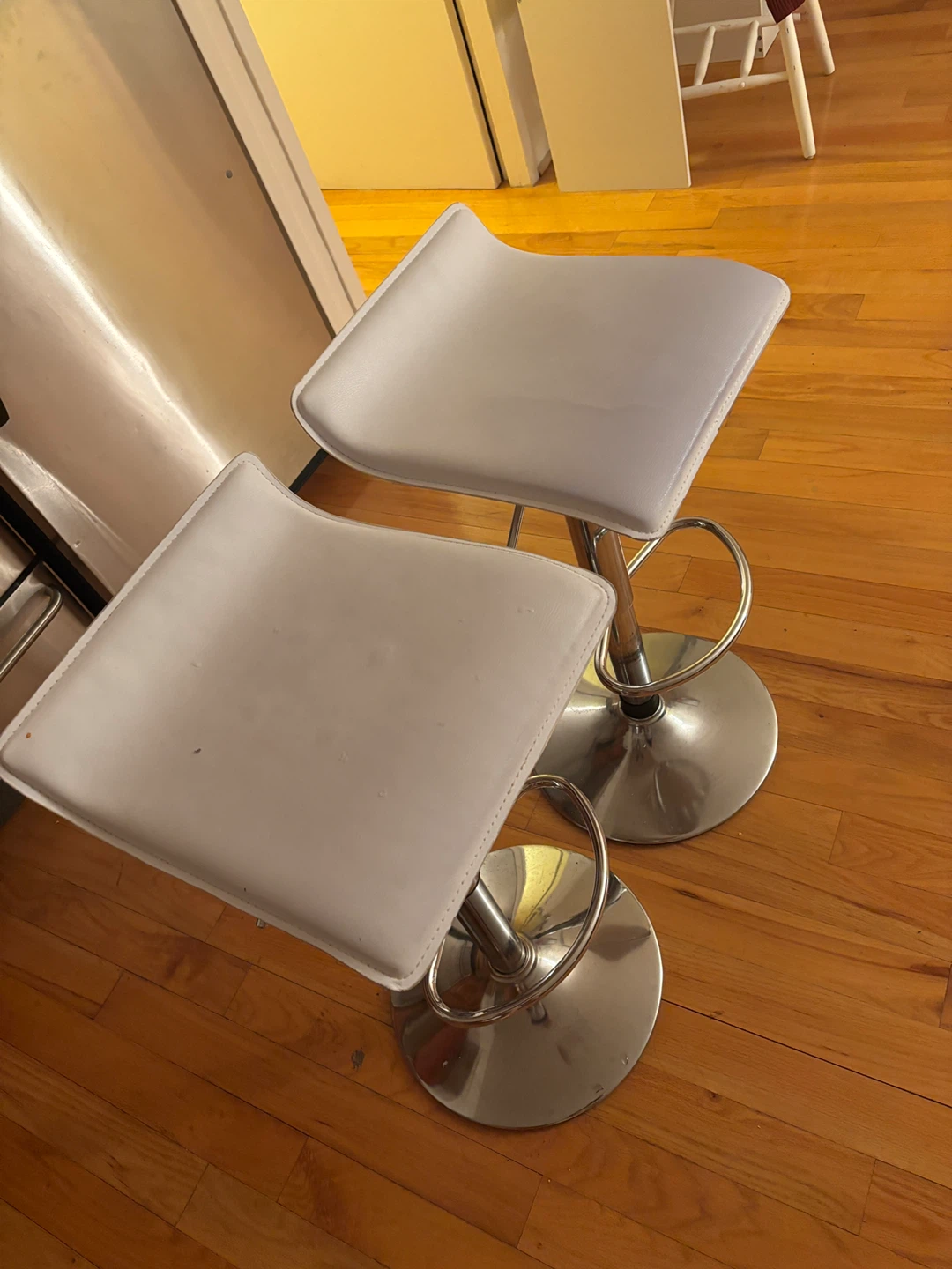 White Adjustable Bar Stools (Set of 2)