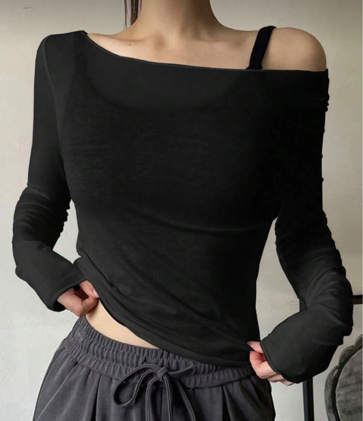 Black Sheer Long Sleeve Top