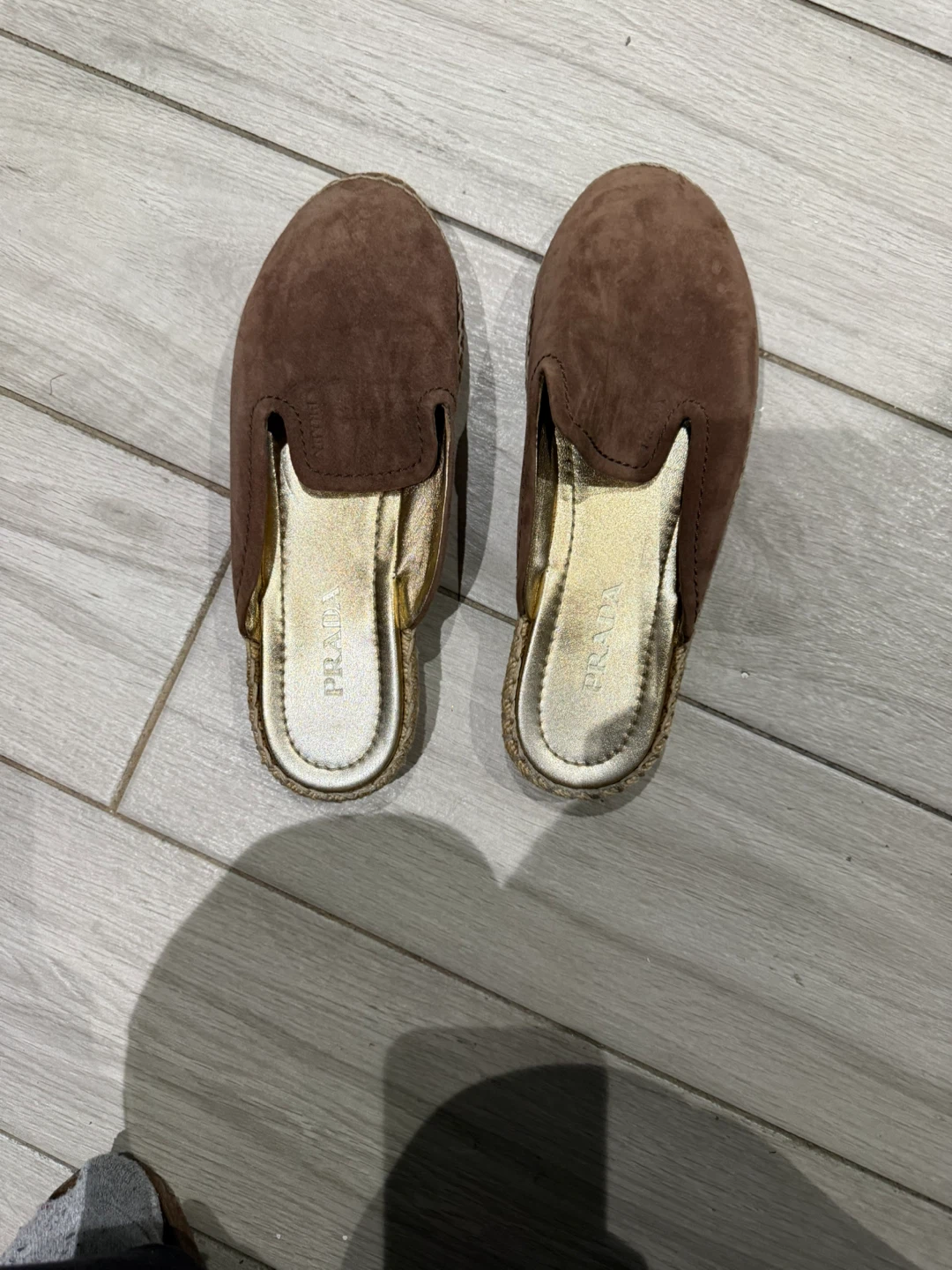 Prada Women's Brown Suede Mules Espadrille Flats Size 38