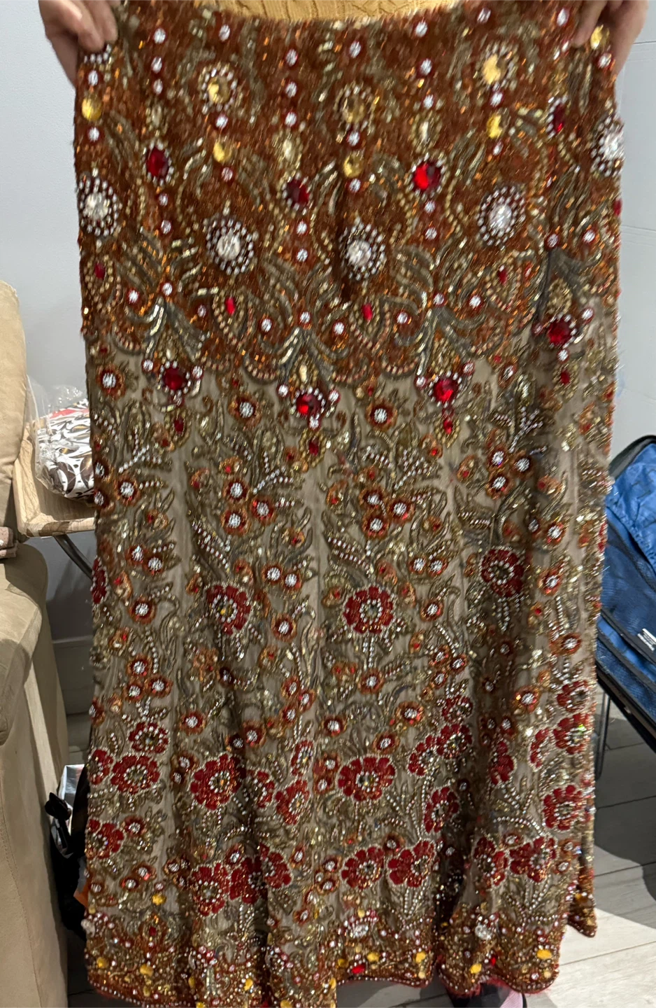 Red Beaded Lehenga Choli with Dupatta