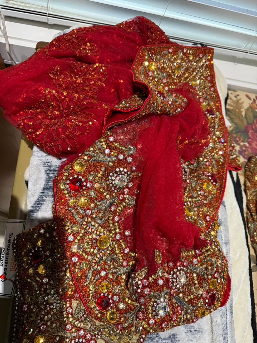 Red Beaded Lehenga Choli with Dupatta - photo 3