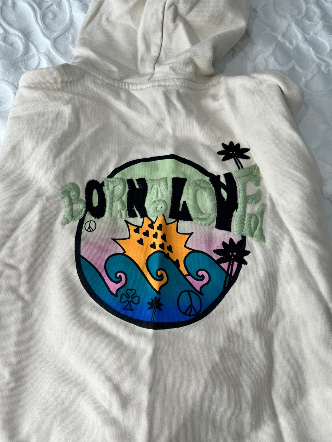 Scotch & Soda Cream Hoodie with Rainbow Heart , “Born to Love"