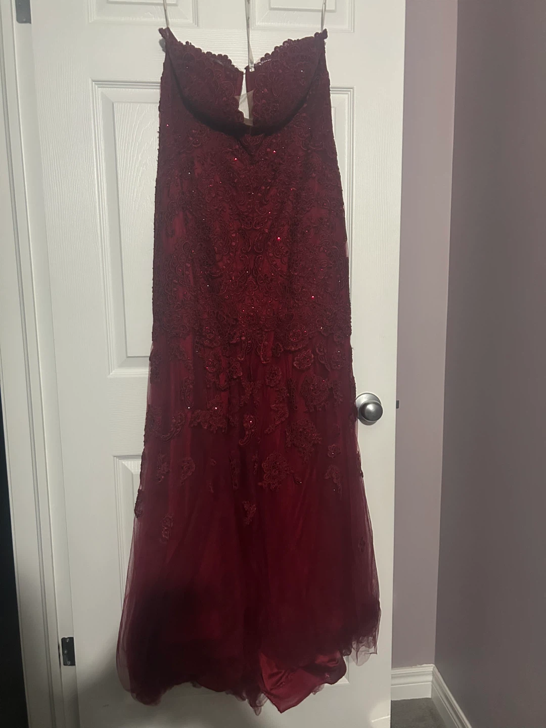 Ellie Wilde Mon Cheri Red Lace Mermaid Prom Dress Size 14 - photo 2