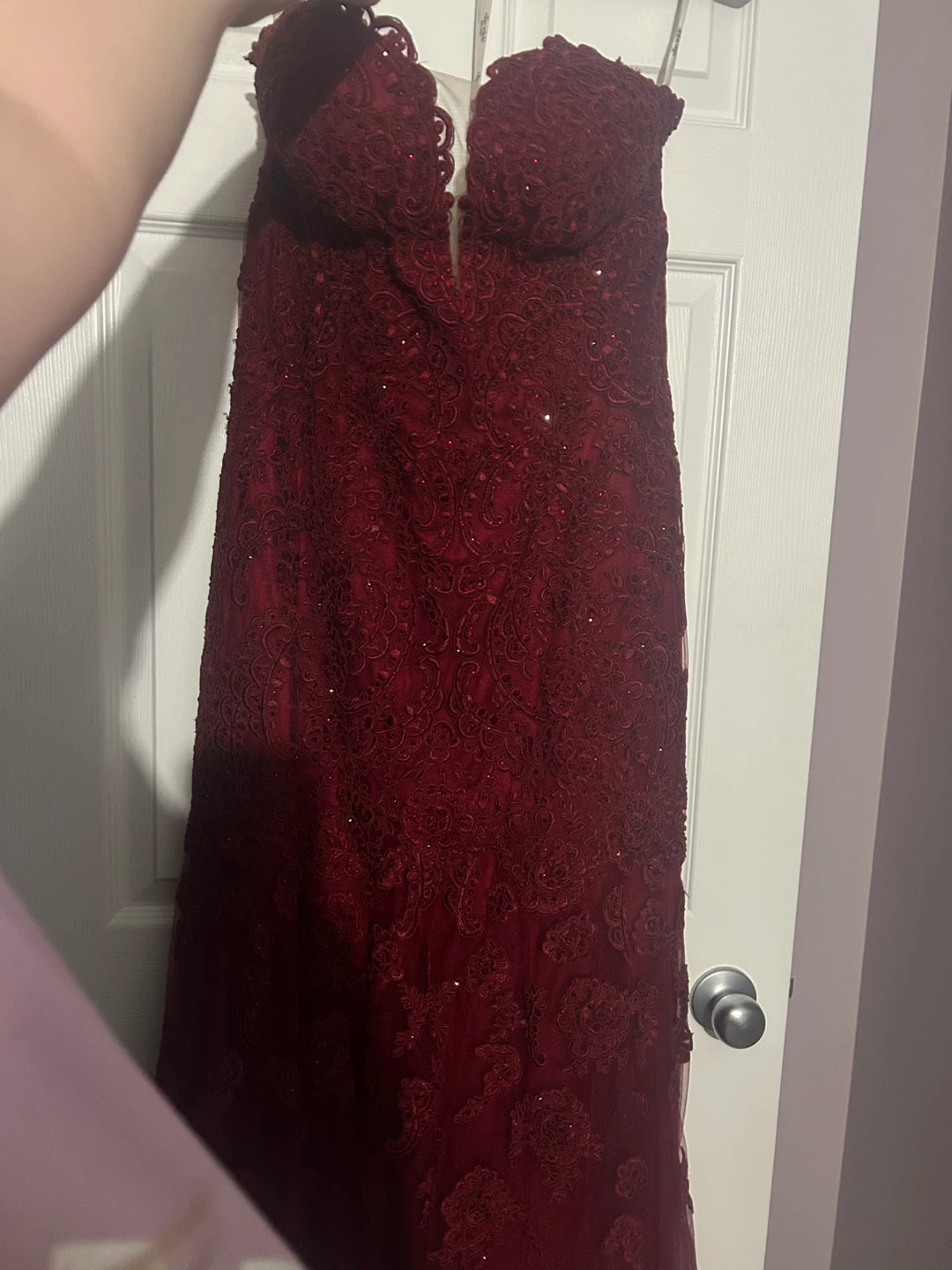 Ellie Wilde Mon Cheri Red Lace Mermaid Prom Dress Size 14