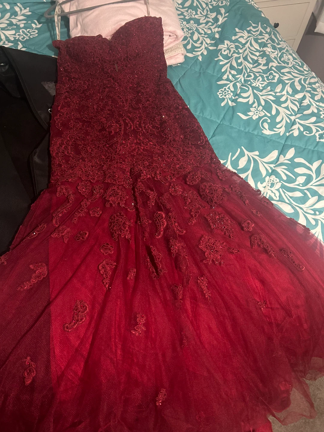 Ellie Wilde Mon Cheri Red Lace Mermaid Prom Dress Size 14 - photo 4