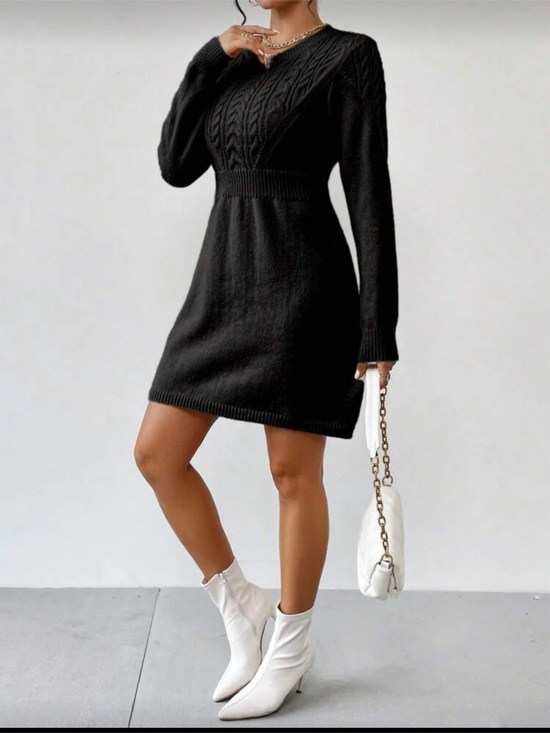 Black Cable Knit Sweater Dress Large - photo 4
