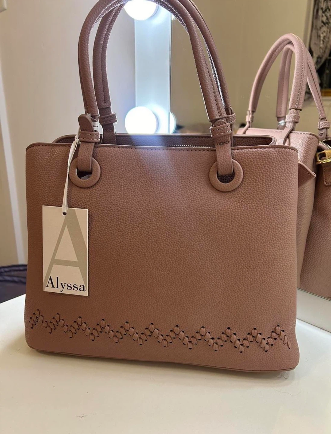 Alyssa Taupe Faux Leather Tote Bag