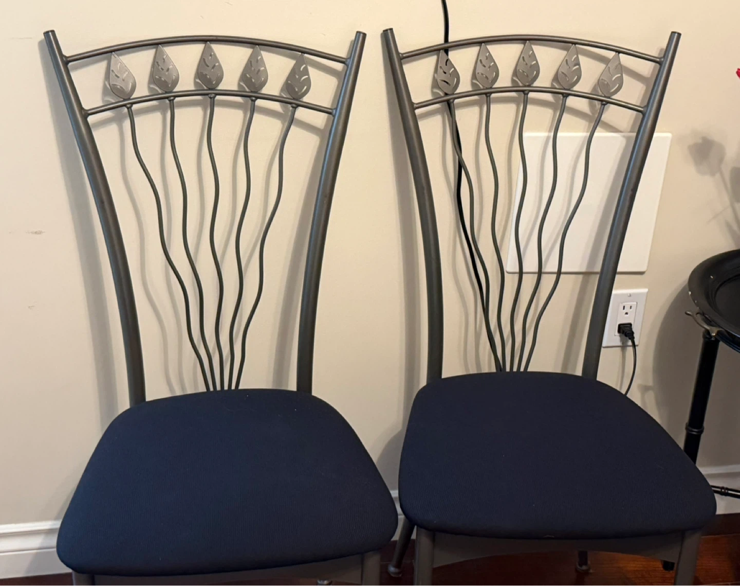 Set of 2 Dining Chairs - Dark Blue Upholstery