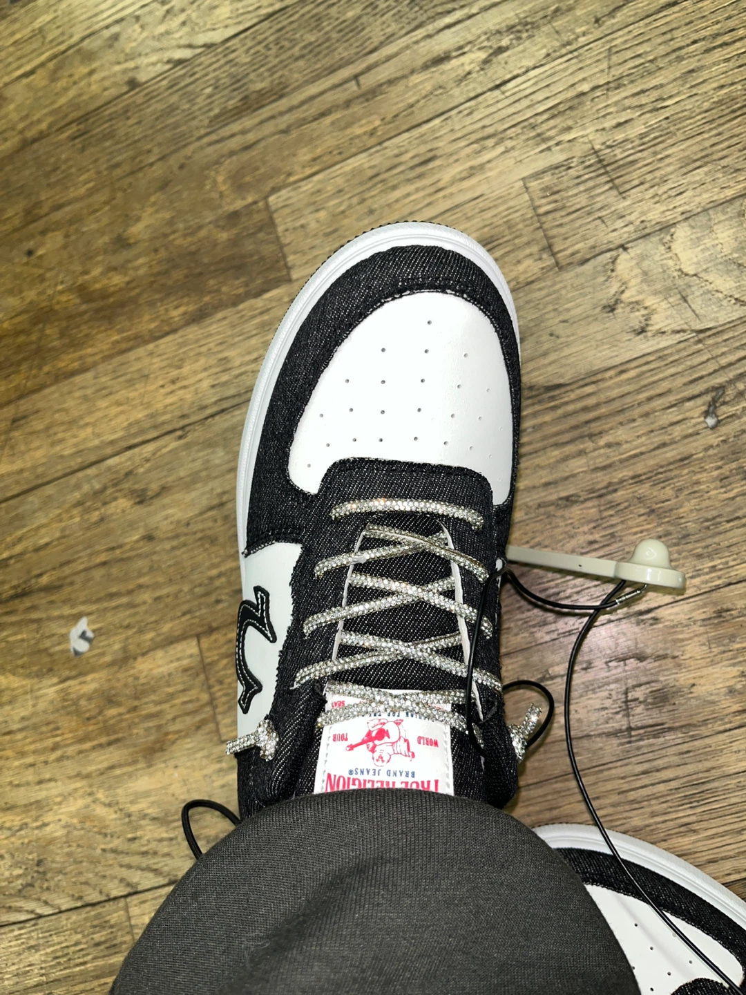 True Religion Denim & White Sneakers with Rhinestones