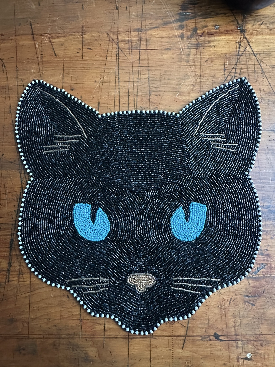 Christian Lacroix  Beaded Blue Eyed Black Cat Placemat NEW