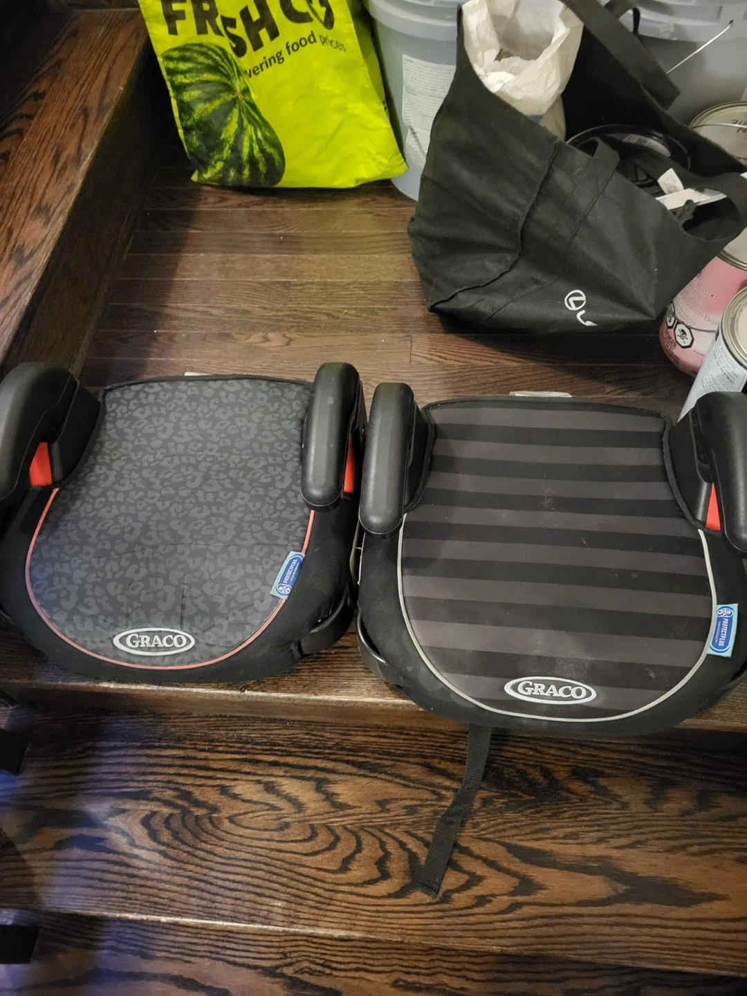 Graco Booster Seats (2) - Black Stripes and Grey Pattern