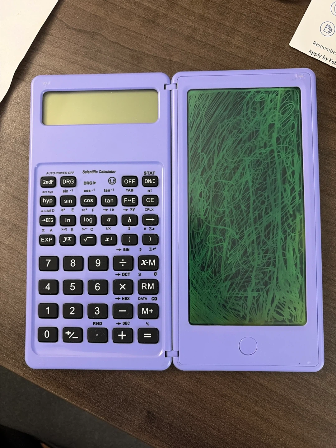 Purple Scientific Calculator with LCD Writing Tablet