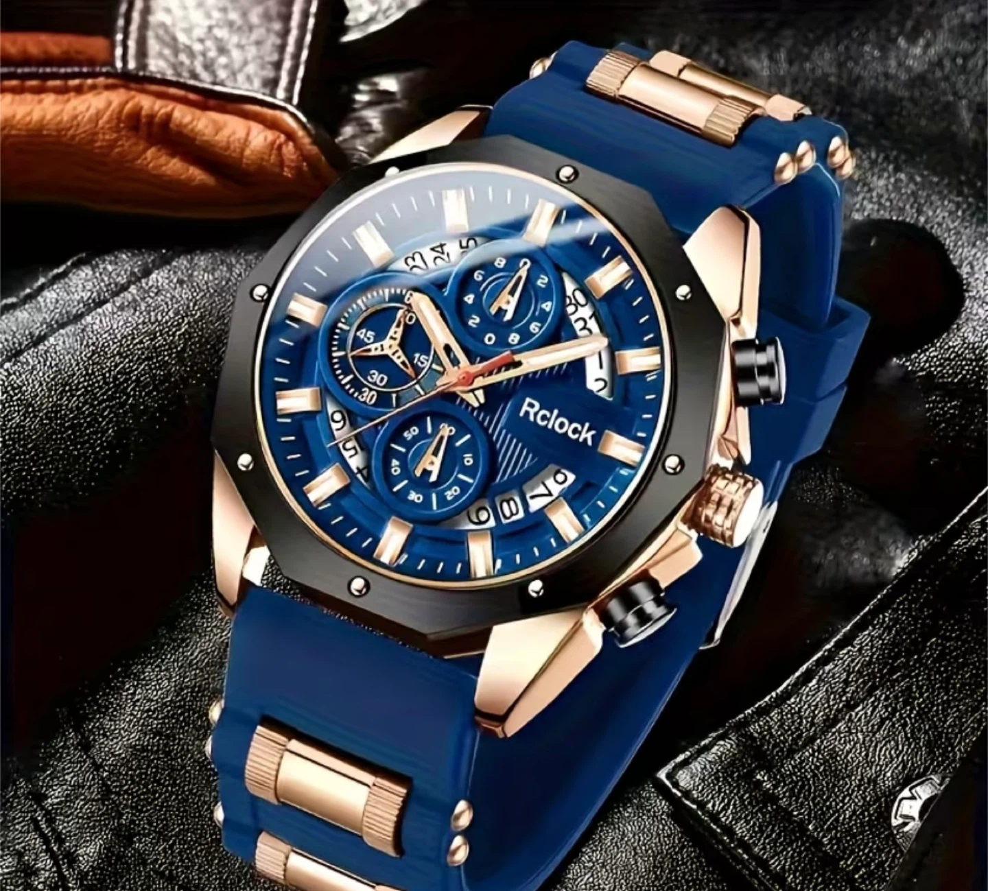 Rclock Chronograph Watch - Blue & Rose Gold
