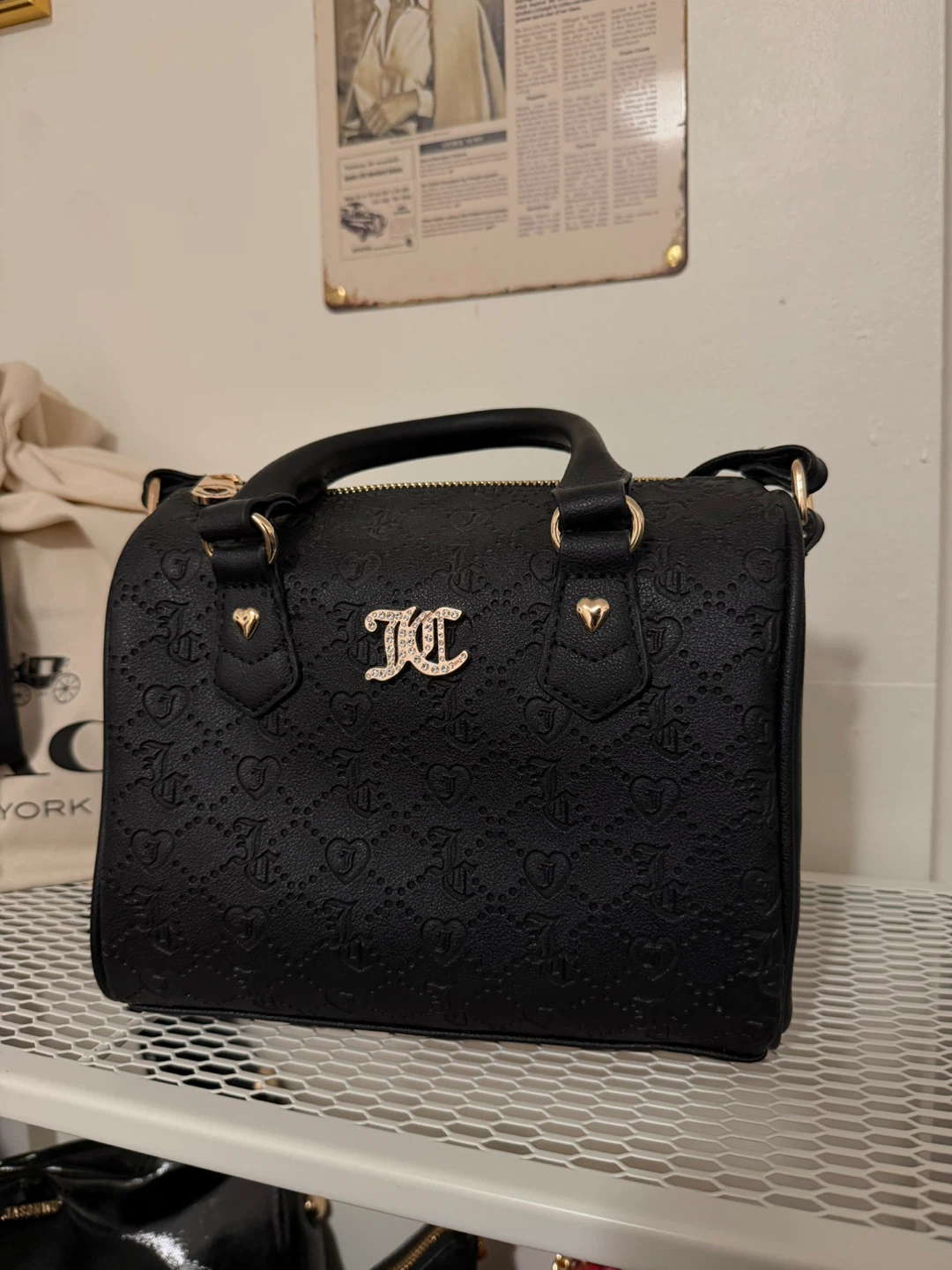 Juicy Couture Black Embossed Heart Logo Dome Satchel Handbag
