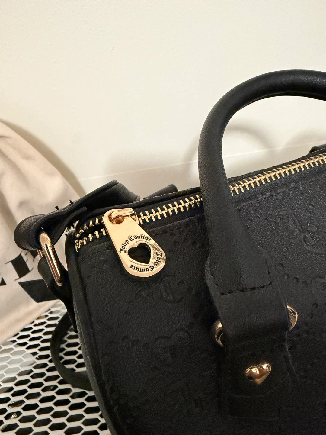 Juicy Couture Black Embossed Heart Logo Dome Satchel Handbag - photo 3