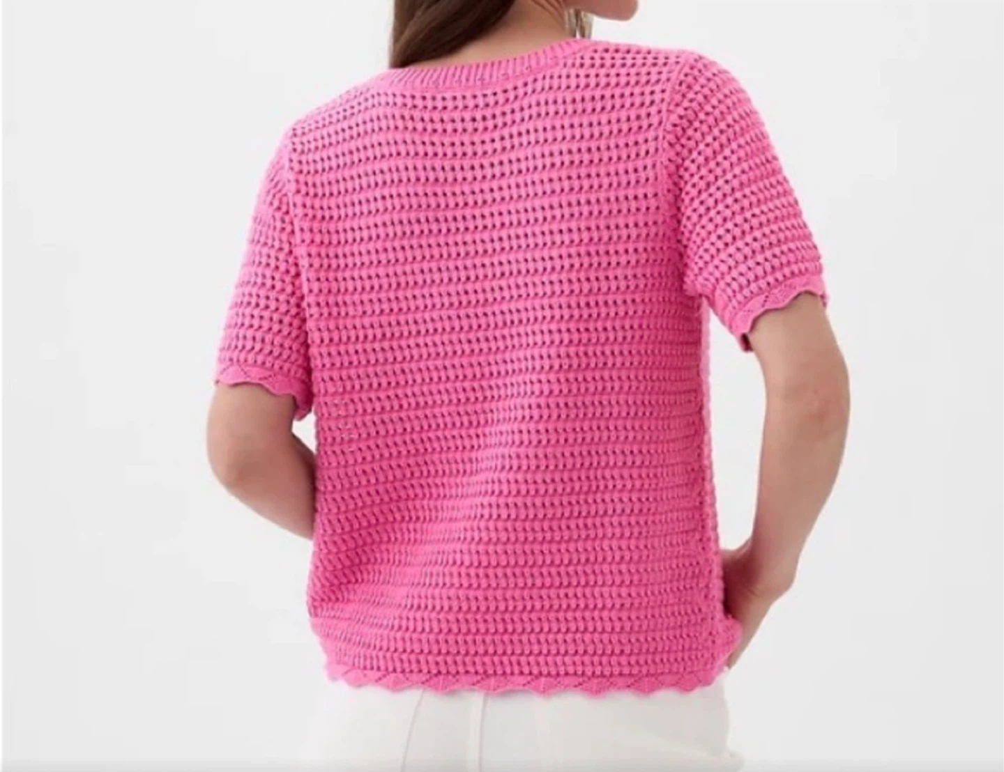 GAP Pink stretchy Crocheted Knit Short Sleeve Top - Size Large - photo 3
