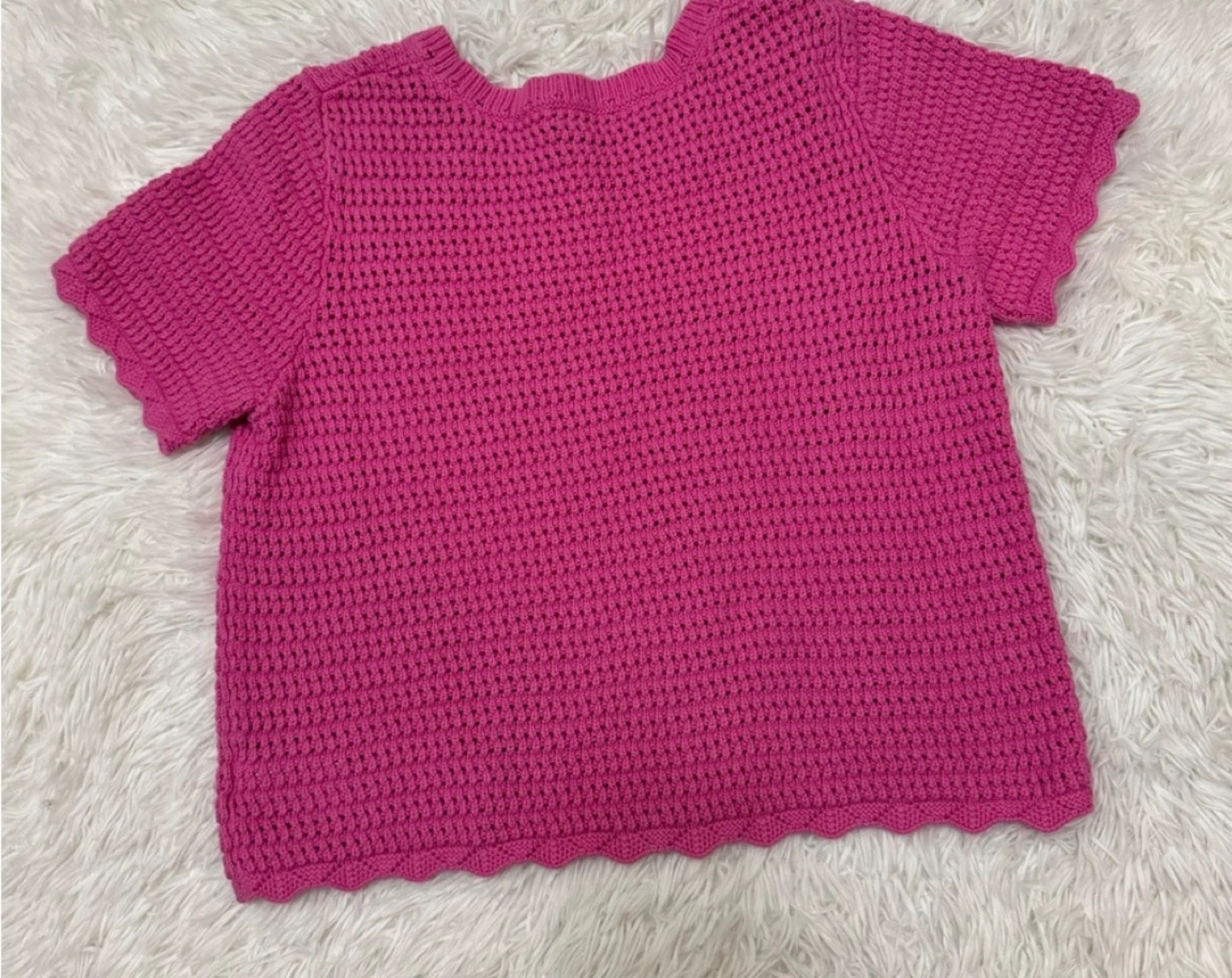 GAP Pink stretchy Crocheted Knit Short Sleeve Top - Size Large - photo 5