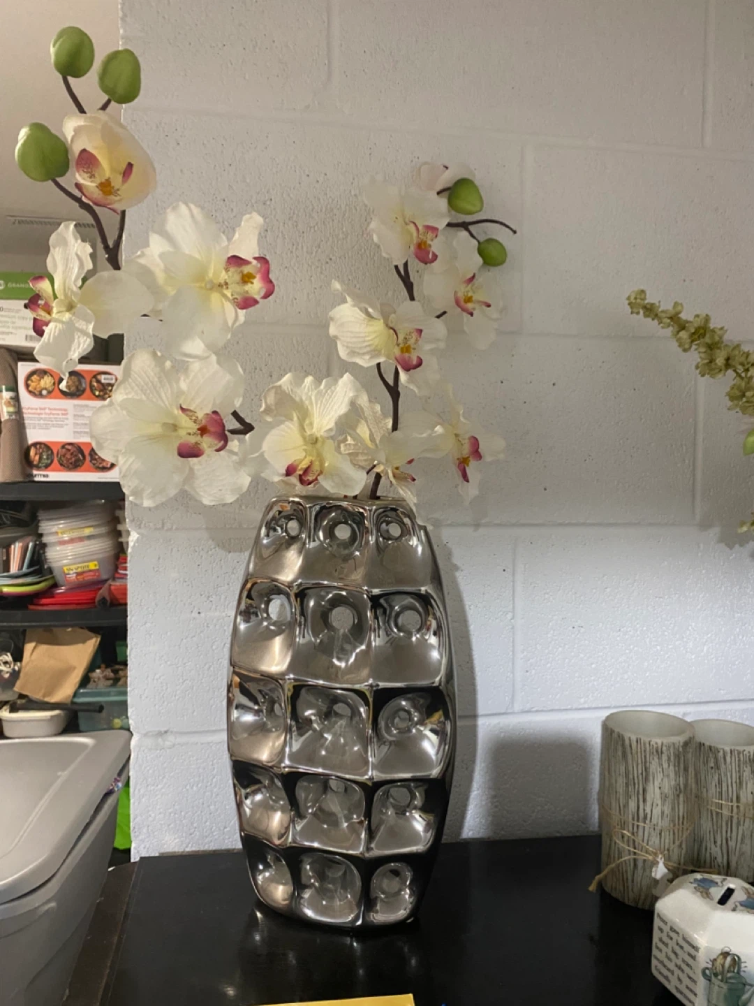 Silver vase with flowers