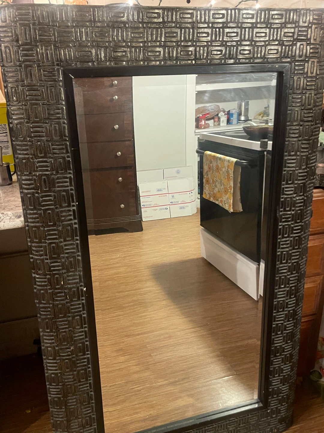 Large Decorative Mirror with Textured Frame