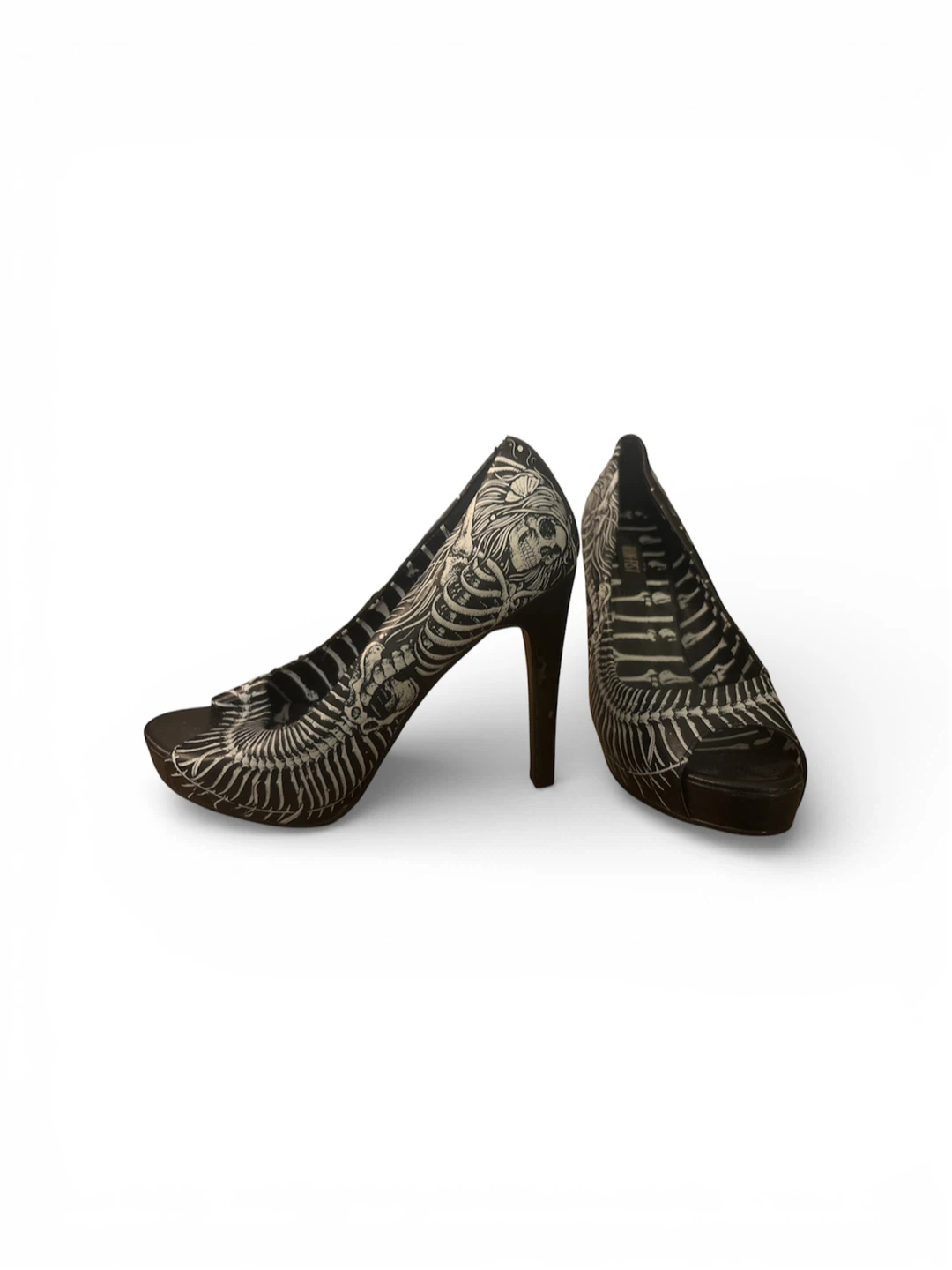 Iron Fist Skeleton Print Peep Toe Heels - Size UK 5 / US 7
