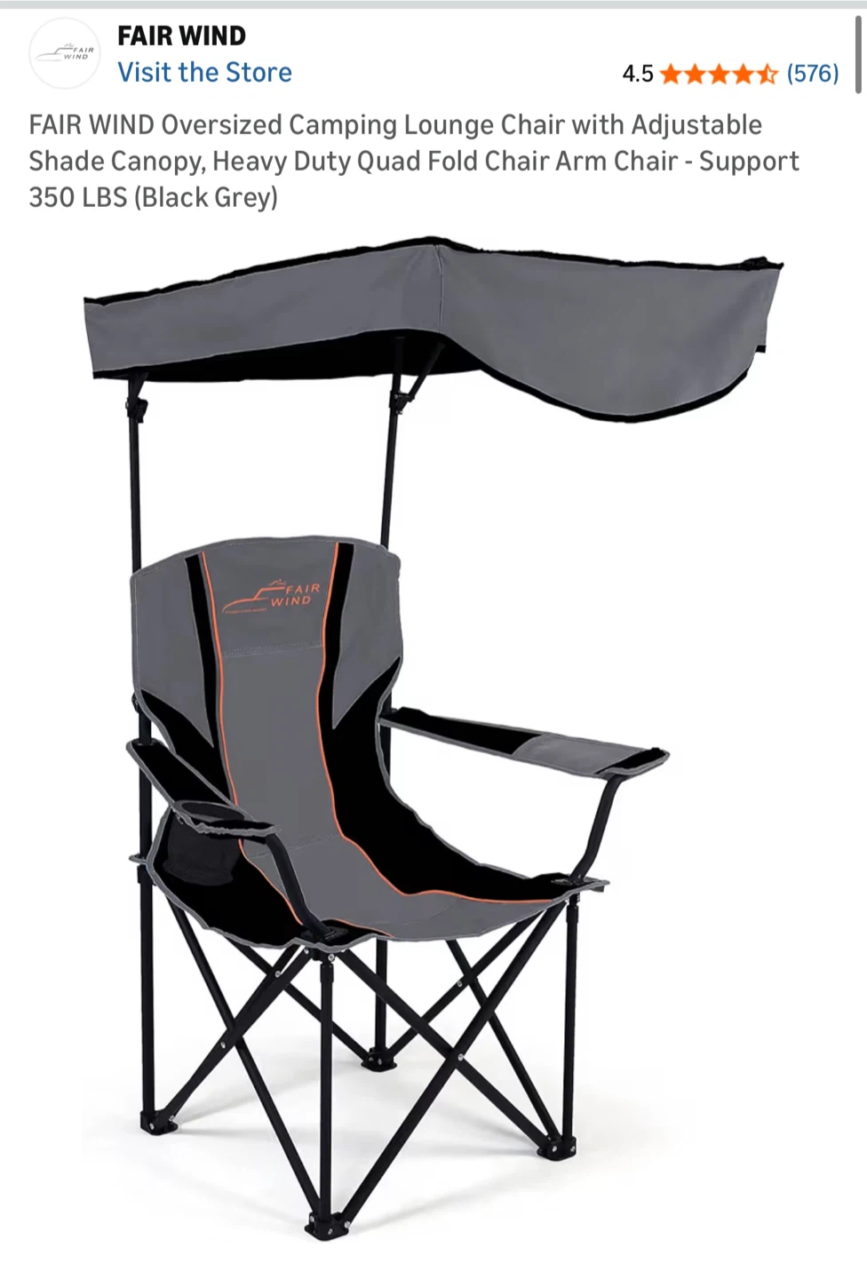 Beach/Camping Chair w/ Adjustable Shade Canopy