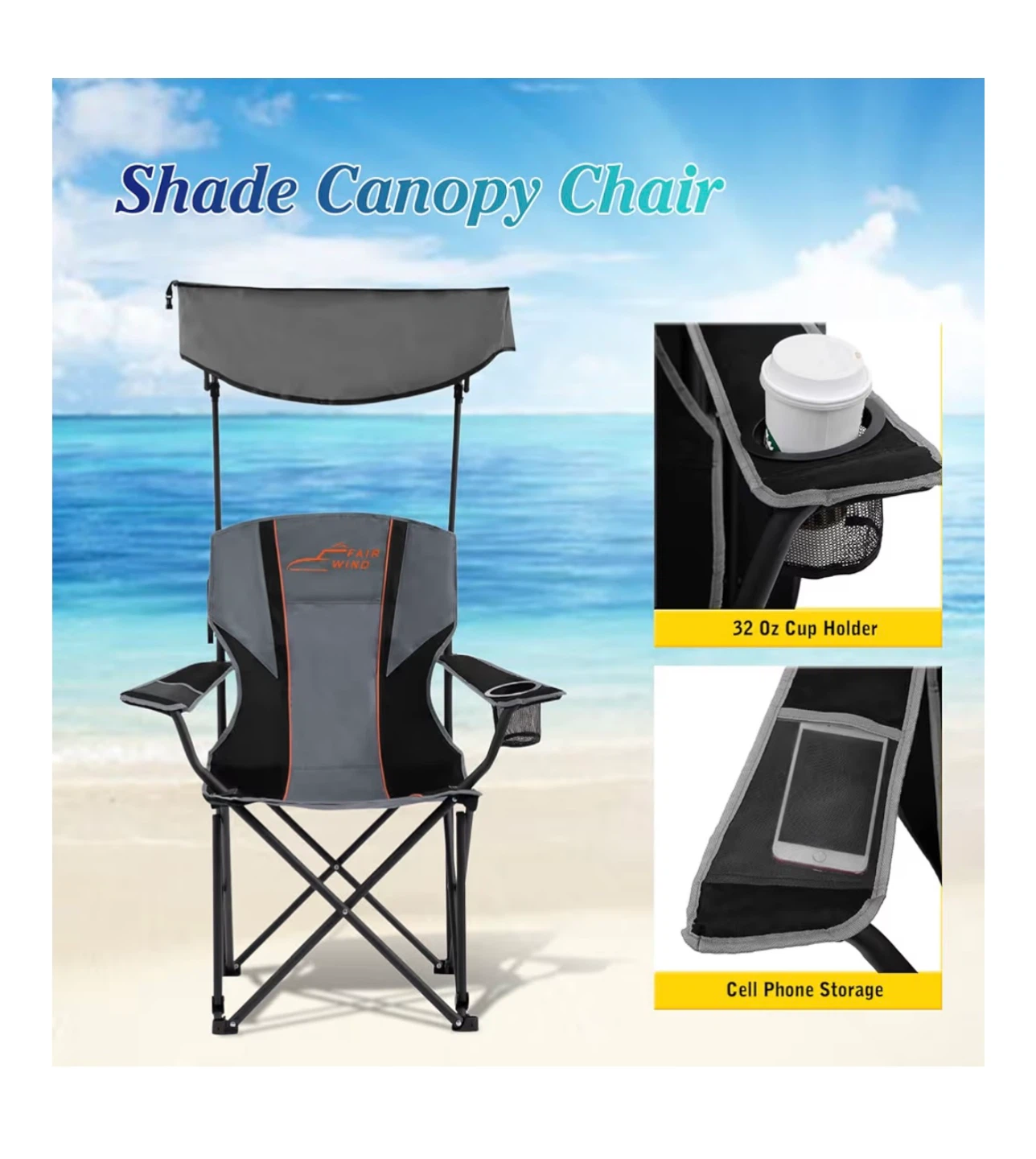 Beach/Camping Chair w/ Adjustable Shade Canopy - photo 5