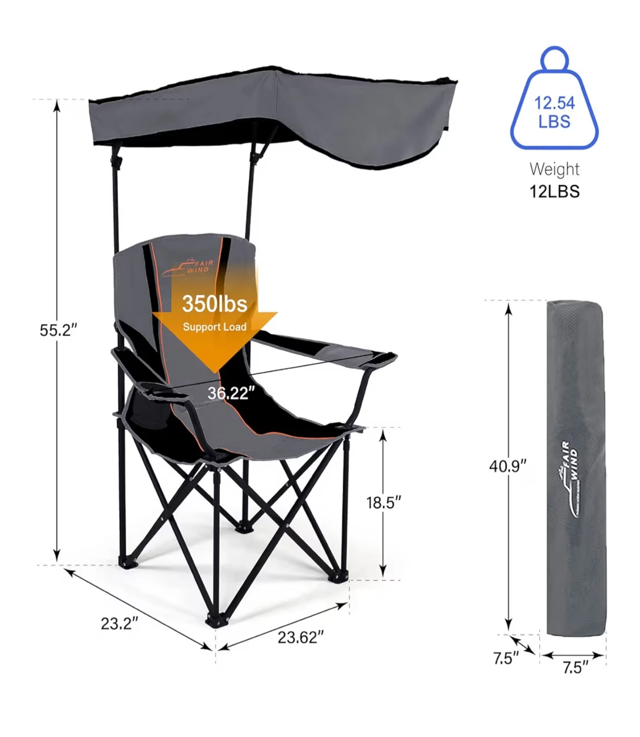 Beach/Camping Chair w/ Adjustable Shade Canopy - photo 2