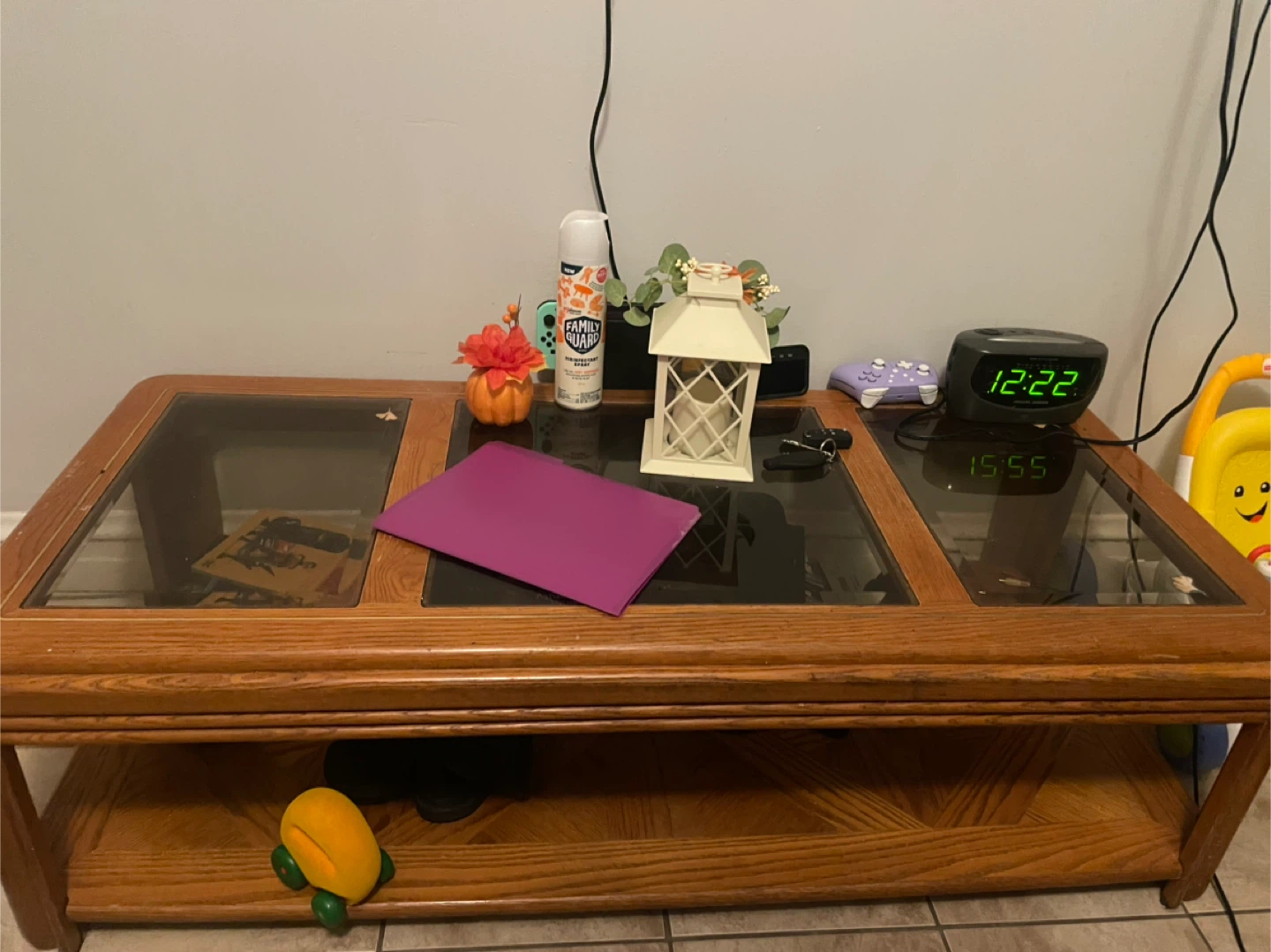 Wooden Coffee Table with Glass Top