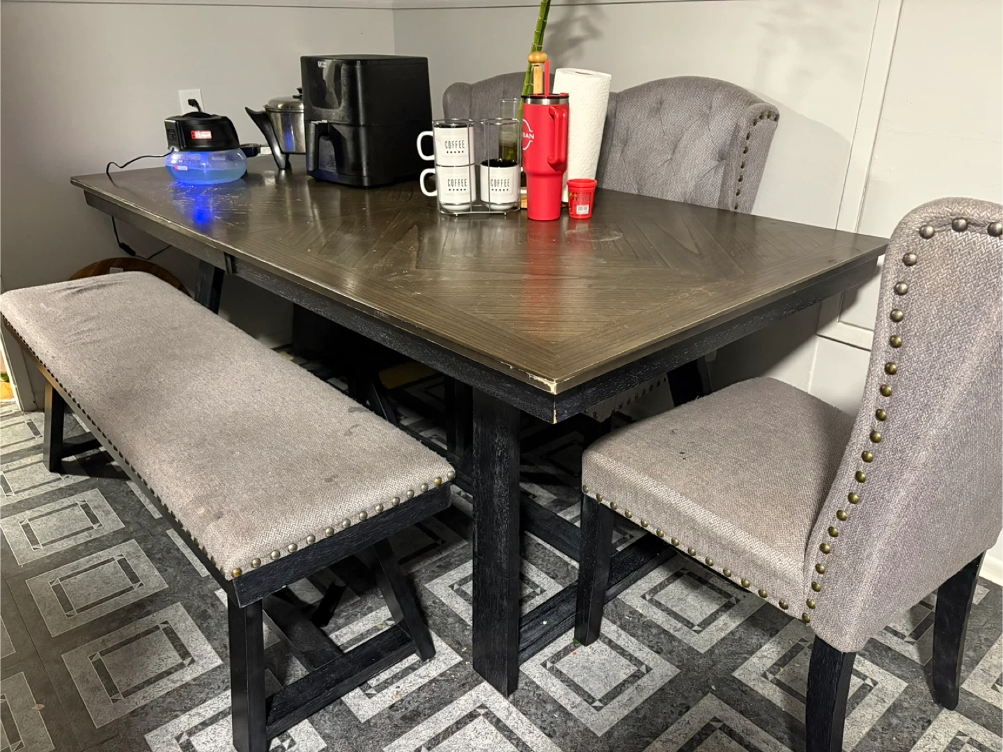 Dining Table Set with Bench and Chairs