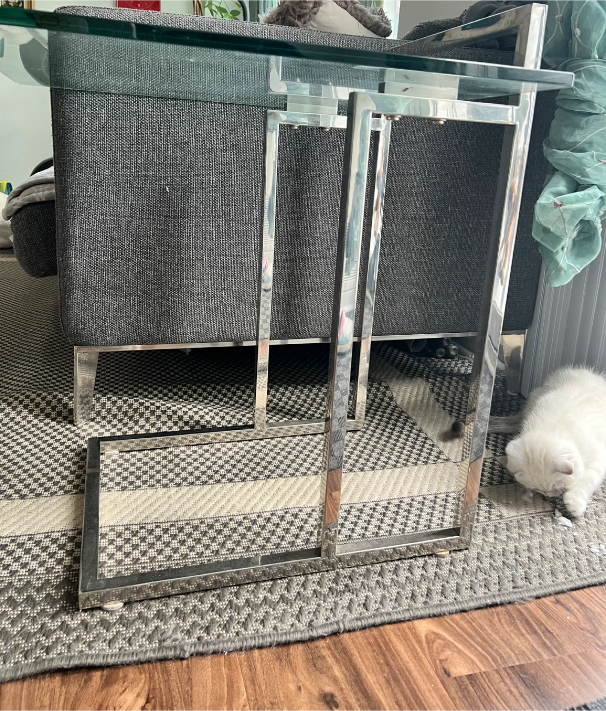 RH Glass and Stainless Steel Side Tables