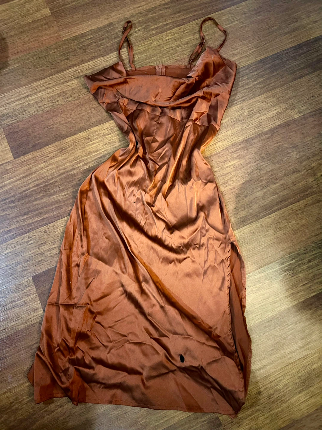 Satin Slip Dress Rust Orange - Size S-M