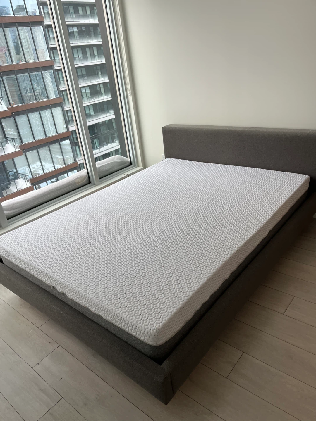 EQ3 Grey Upholstered Bed Frame