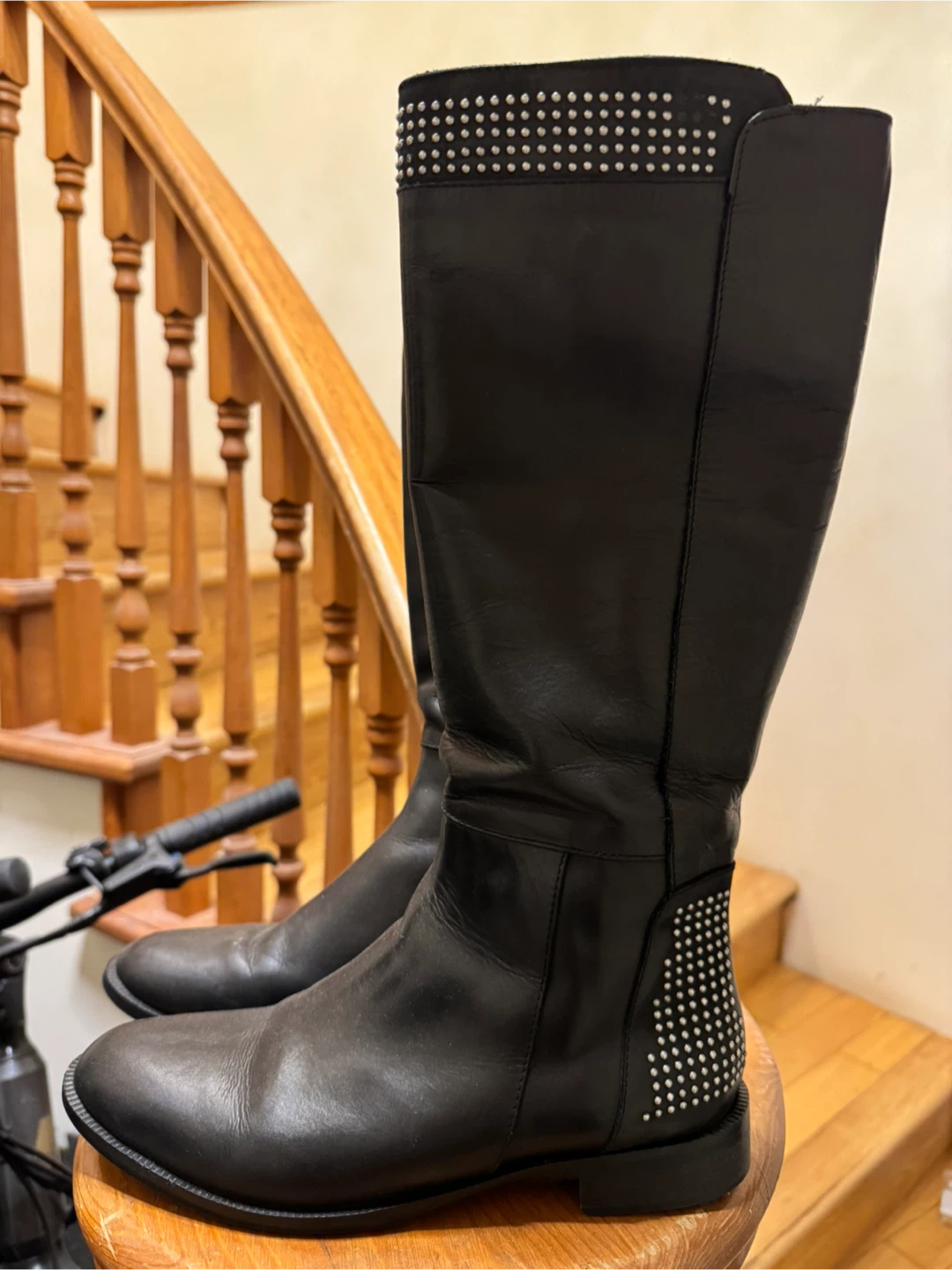 Vera Gomma Black Leather Studded Knee-High Boots Size 39