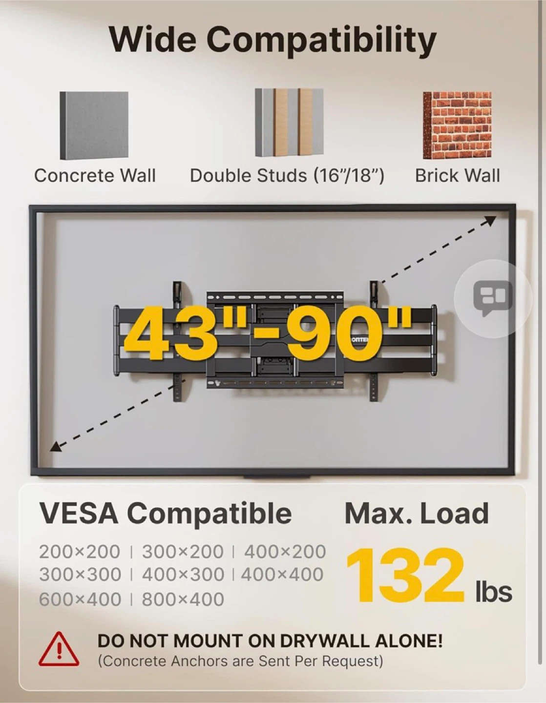 MONTEK Full Motion TV Wall Mount for 43"-90" TVs