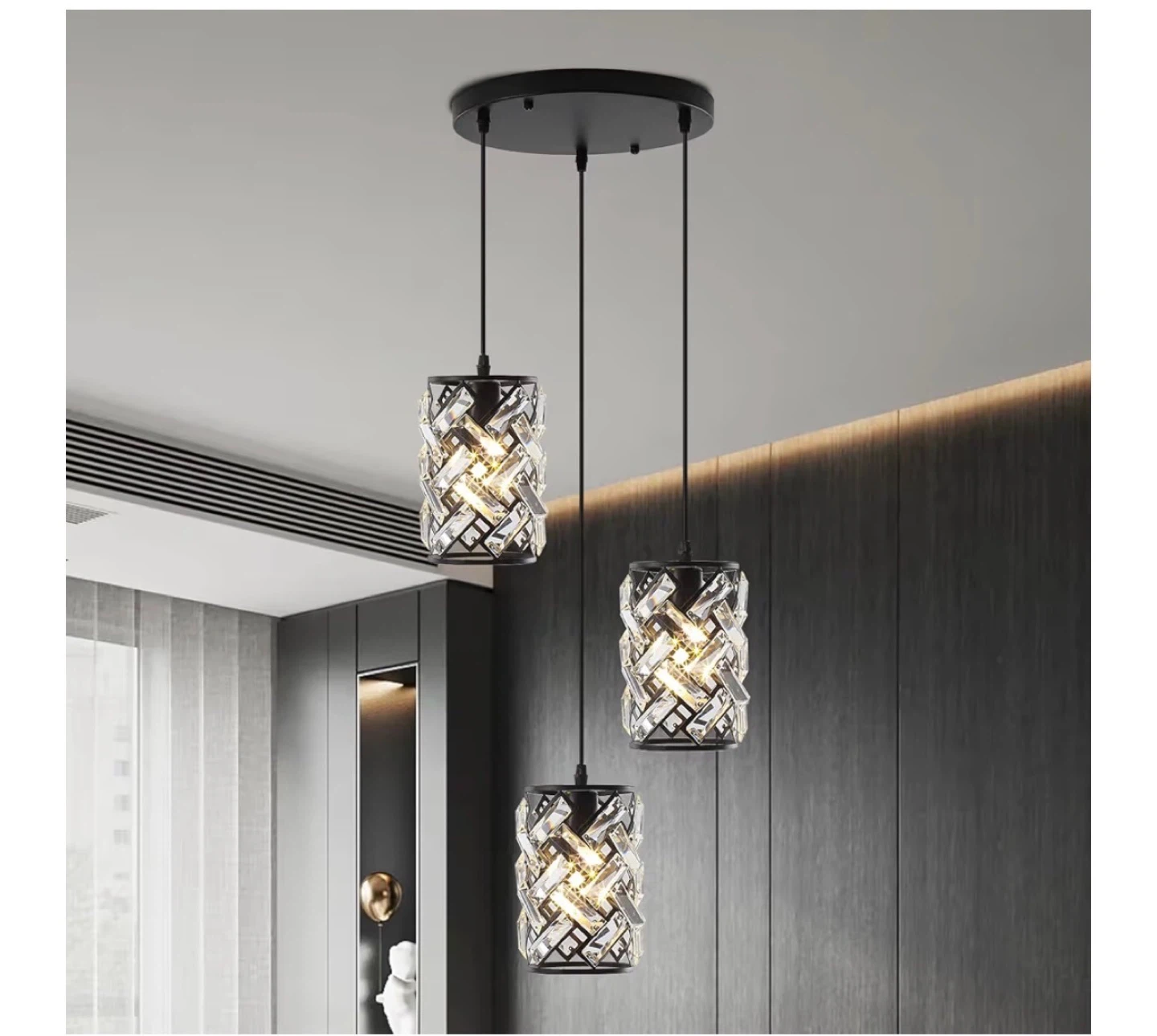 3-Light Crystal Pendant Chandelier Set (Open Box)