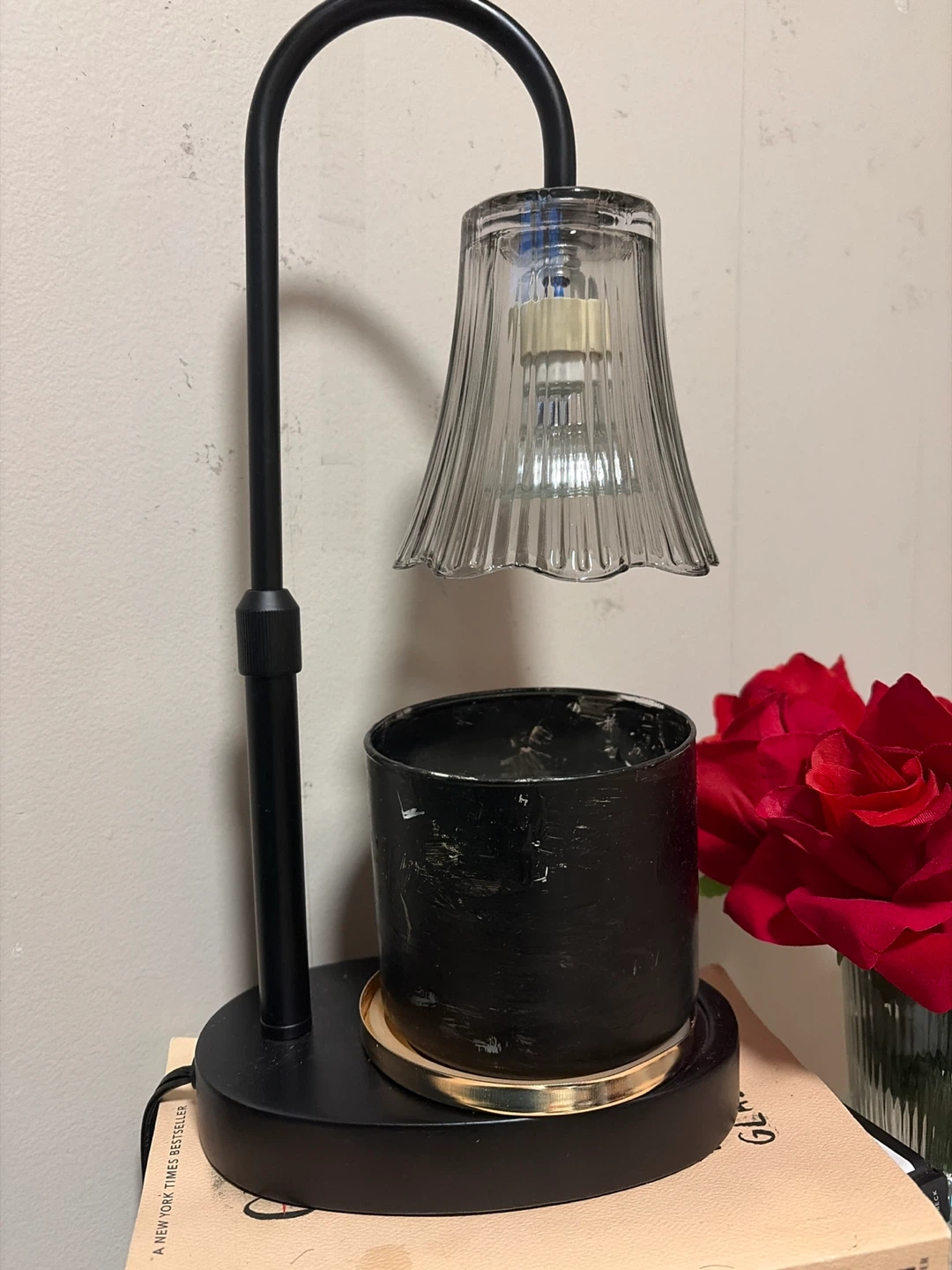 Black Candle Wax Melter Lamp with Glass Shade