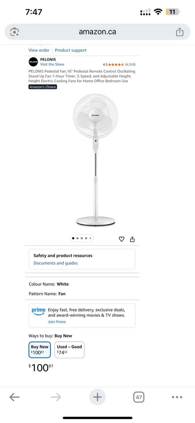 PELONIS Pedestal Fan, 16" White
