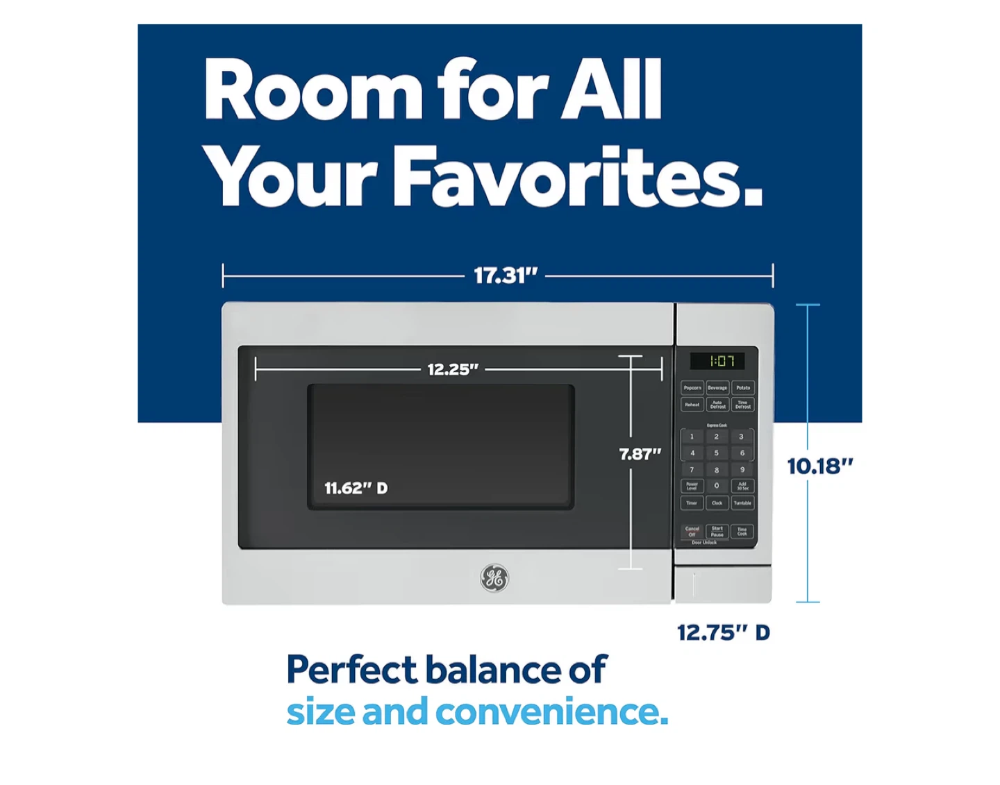 Compact Stainless Steel GE Compact Countertop Microwave - photo 3