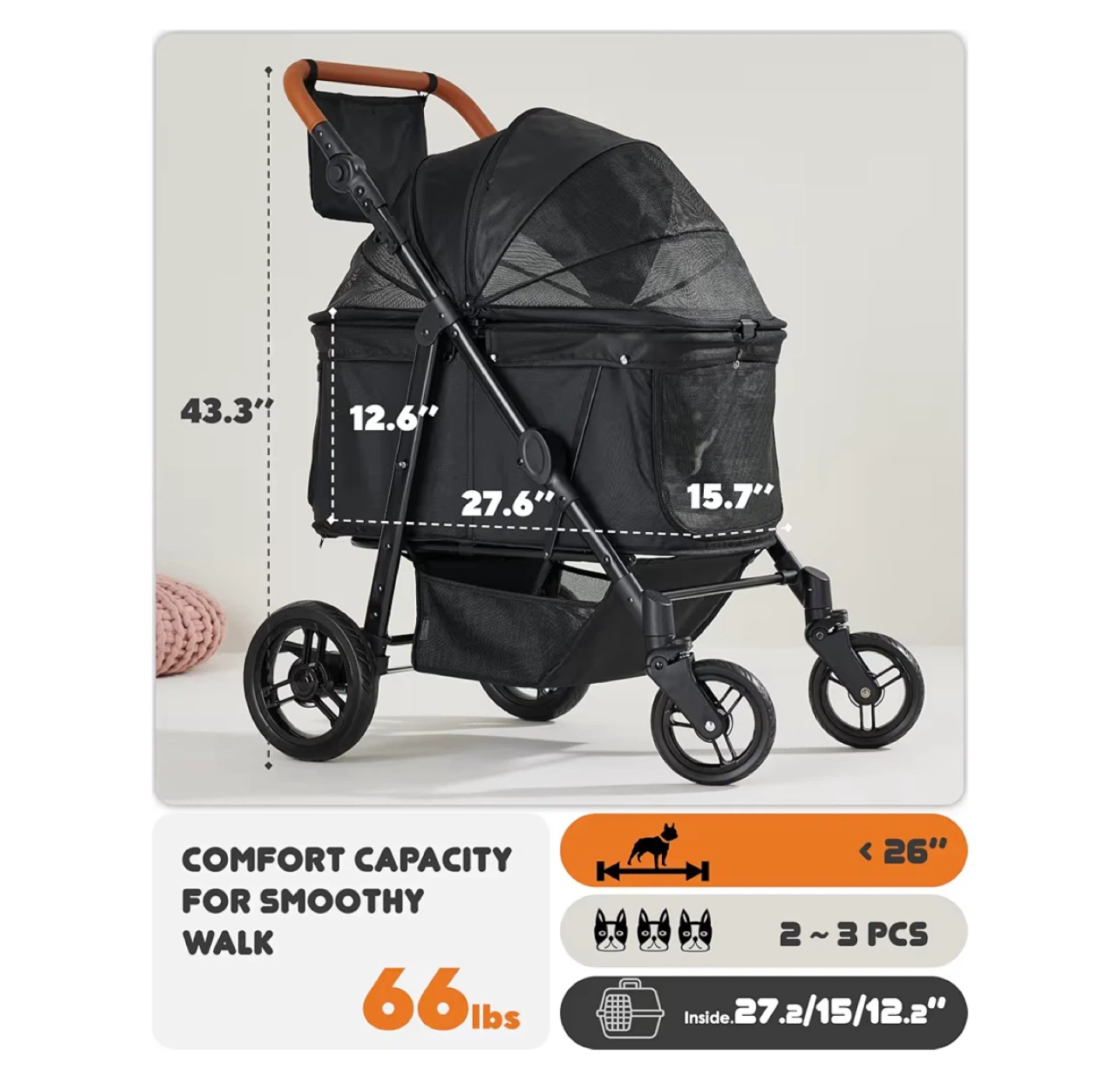 Zoosky Medium Folding Pet Stroller w/Canopy - photo 3
