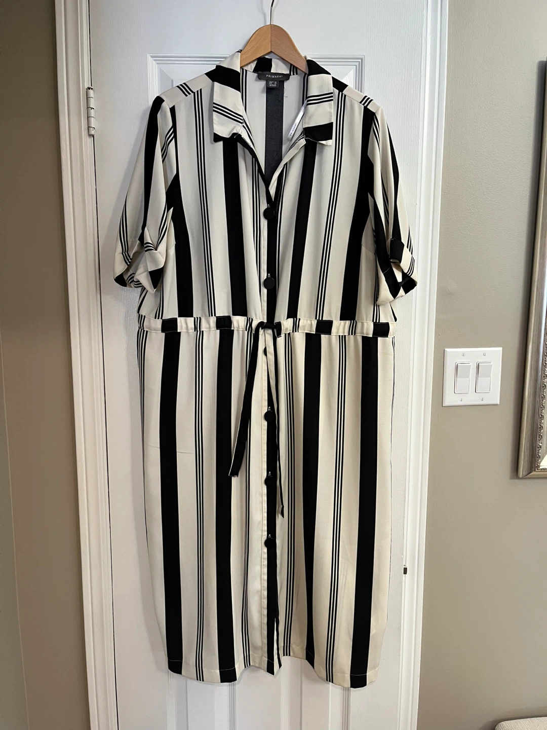 Primark Black & White New Striped Button-Up Dress
