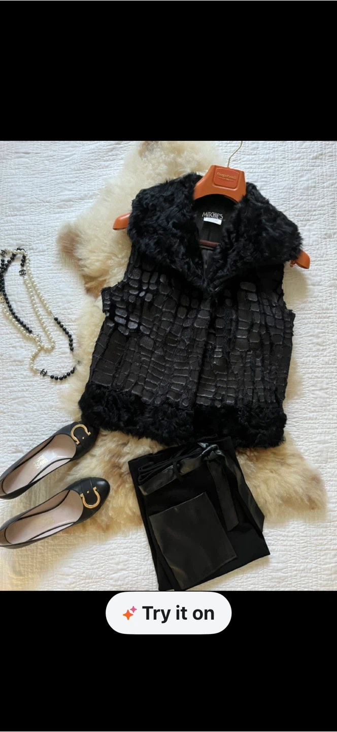 Black Rabbit Fur Vest Size L