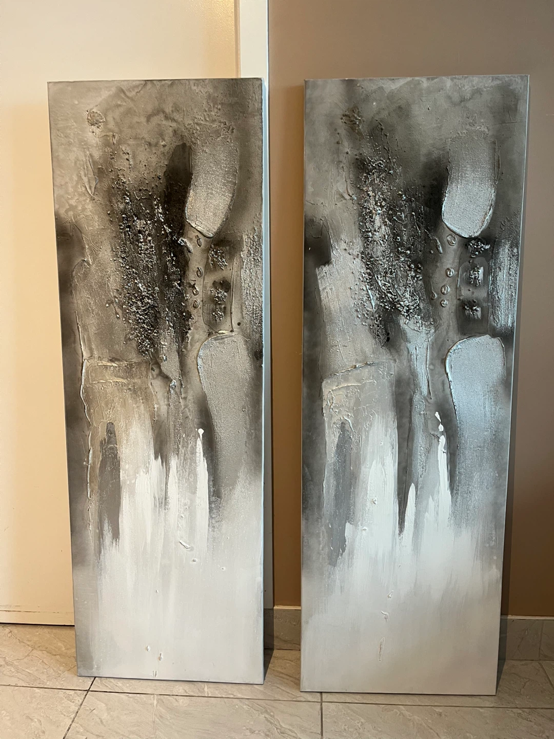 Set of 2 Abstract Grey and White Wall Art Paintings