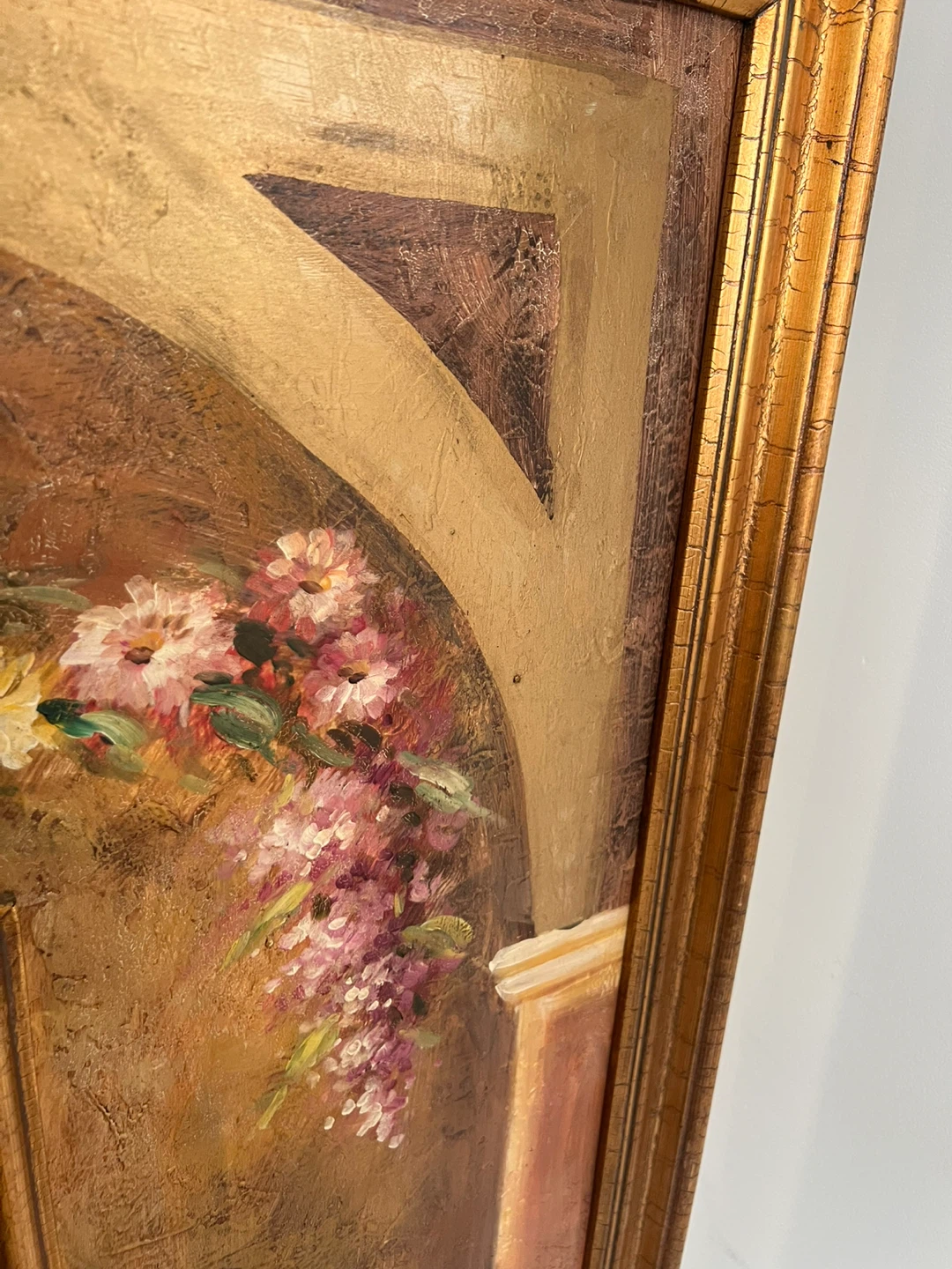Vintage Ornate Gold Frame Mirror with Floral Painting - photo 2